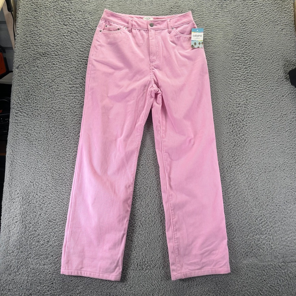 Cabana By Crown & Ivy Pant Womens 12 Pink Polyester Corduroy Chino Straight Leg